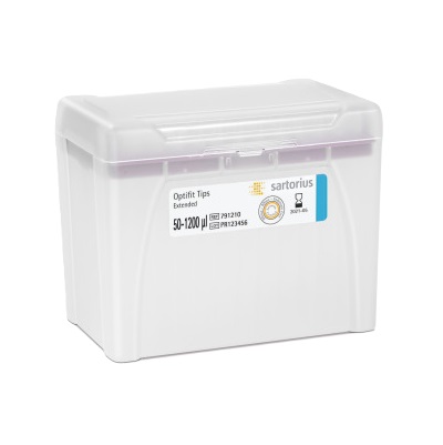 SA 791210 The Optifit Single Tray Rack from Sartorius holds 960 purple extended-length (90mm) 1200μL tips (10 x 96), providing convenient storage for pipette tips.