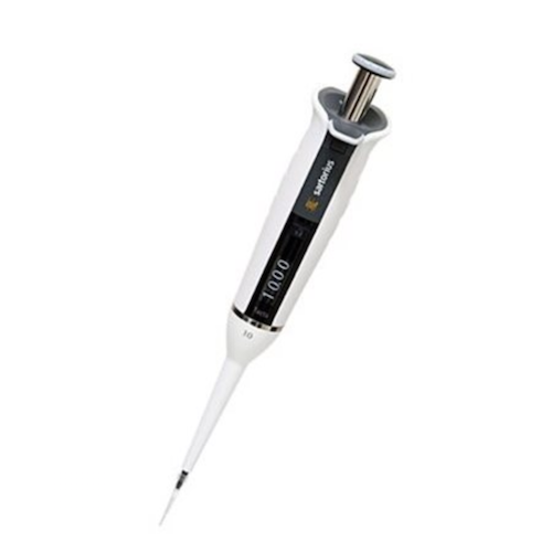 The Tacta Mechanical Pipette, Single Channel, 0.5–10μL (Sartorius), is ideal for precise measurement and transfer of small liquid volumes in the laboratory.