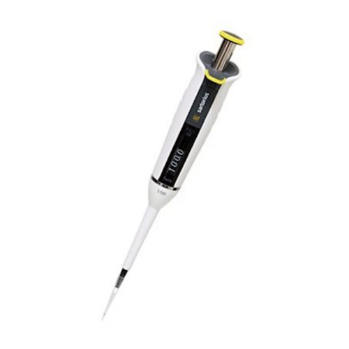 The Tacta Mechanical Pipette, Single Channel, 10-100μL (Sartorius), features a digital volume display and is ideal for precise measurement and transfer of small liquid volumes in laboratories.
