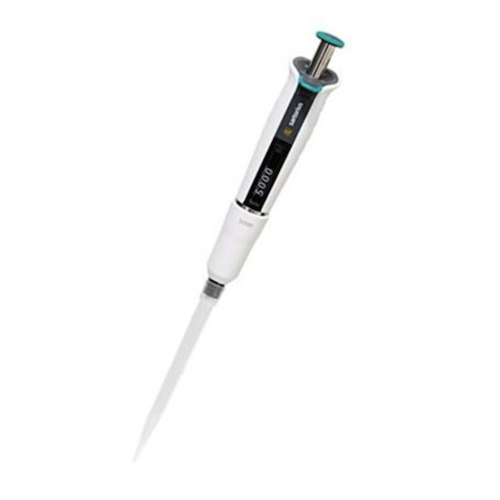 The Tacta Mechanical Pipette, Single Channel, 500–5000μL (Sartorius) features a digital display and is designed for precise liquid measurement and transfer in laboratory settings.