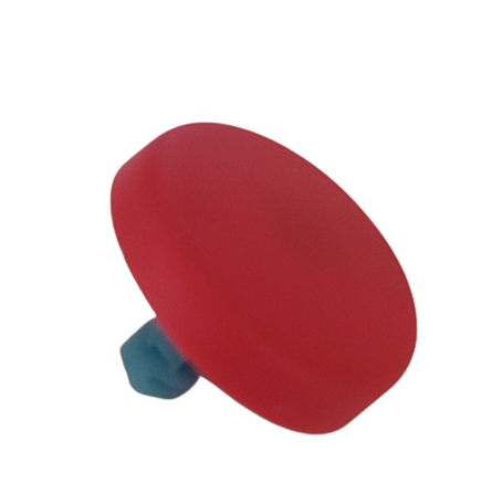 SA_736026 A Picus / Picus NxT Color Push Button, Red, 10mL (Sartorius) with a round top and short blue stem stands out against a white background.