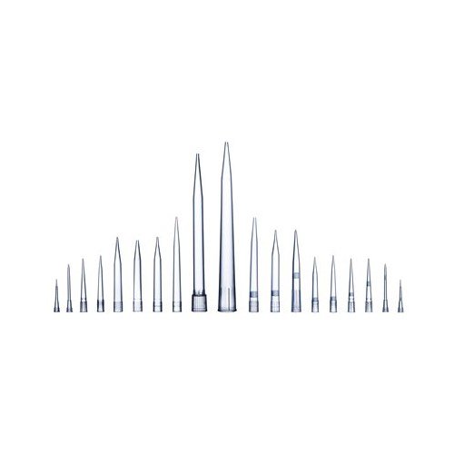 Sartoris_Optifit_Tips A row of green Optifit Bulk Tips, 5000μL, 150mm (Sartorius), 1000 tips, is arranged symmetrically on a white background.