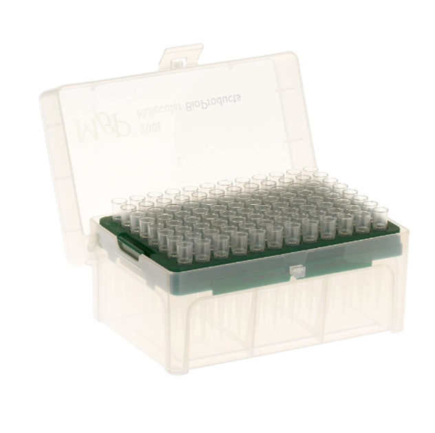 A hinged green rack containing Thermo Scientific SoftFit-L Tips for Rainin LTS, 200μL, non-sterile; 4800 pipette tips are neatly arranged and ready for use.