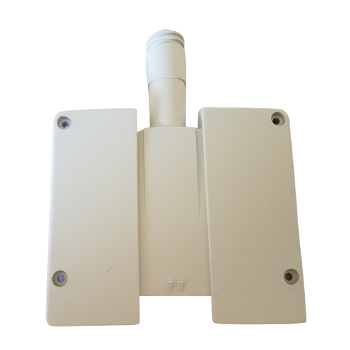 A white plastic rectangular wall mount bracket with four screw holes and a central attachment, designed to securely hold the Thermo Scientific Finnpipette Digital Body Cover A, 8 Channel.