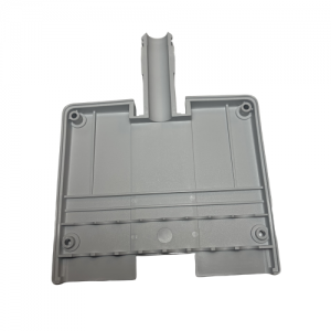Rectangular gray plastic part with a raised handle and four screw holes, likely the Finnpipette Digital Body Cover A, 8 Channel by Thermo Scientific.