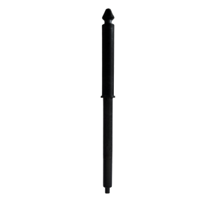 A black cylindrical Finnpipette BioControl Piston, Single Channel, 200μL (Thermo Scientific) with a tapered tip at the top and a narrow protruding end at the bottom, photographed on a white background.
