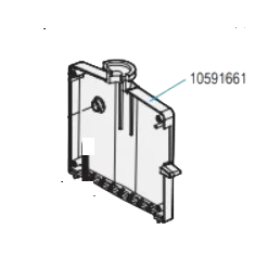 TS 10591661_ Line drawing of a rectangular component labeled 10591661, shown as the Finnpipette Multistepper Body Cover 1 Printed, 250μL (Thermo Scientific).