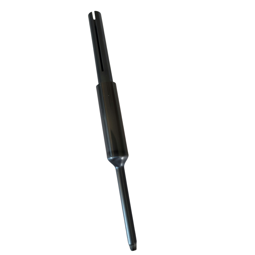 The Proline Mechanical Tip Ejector Collar, 2.5μL, from Sartorius is a metal cylindrical tool with a long shaft and slotted upper section, shown against a white background.