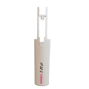 White Finnpipette F1 ClipTip Tip Ejector Pusher Lower Part, 5-50μL, compatible with Thermo Scientific systems.