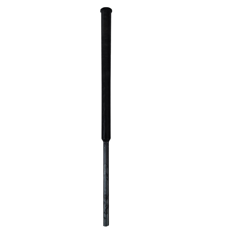 A black baseball bat stands vertically against a white background, evoking the precision and sleek design of the Thermo Scientific Finnpipette F1 ClipTip Piston, Single Channel, 300μL.