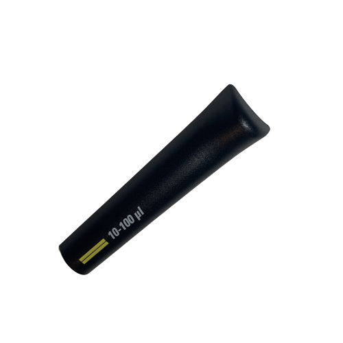 TS 1064735 A Finnpipette F2 Tip Ejector Pusher Upper Part, 100μL (Newer Version) by Thermo Scientific, black plastic, is shown on a white background.
