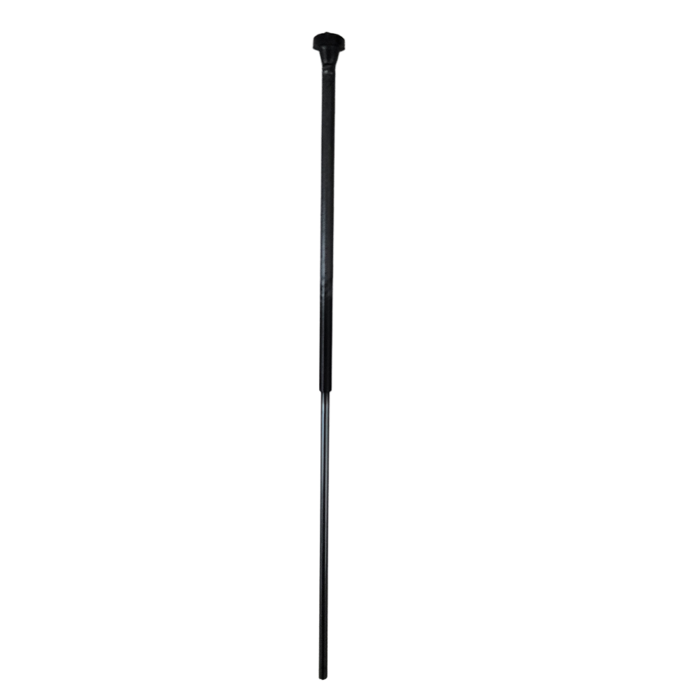 A Finnpipette F1 ClipTip Piston by Thermo Scientific, single channel and 50μL, features a sleek, precise design similar to a black car radio antenna with a hexagonal base and slender rod.