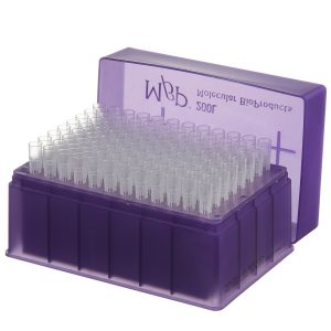 A green rack with a lift-off lid containing 4,800 sterile SoftFit-L Tips for Rainin LTS, 200μL (Thermo Scientific), commonly used in laboratory settings.