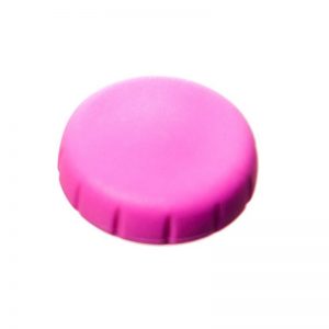 A pink Finnpipette Focus Cap for 3μL, 5μL, and 10μL Micro pipettes (Thermo Scientific), featuring a smooth top and ridged edge, shown on a white background.