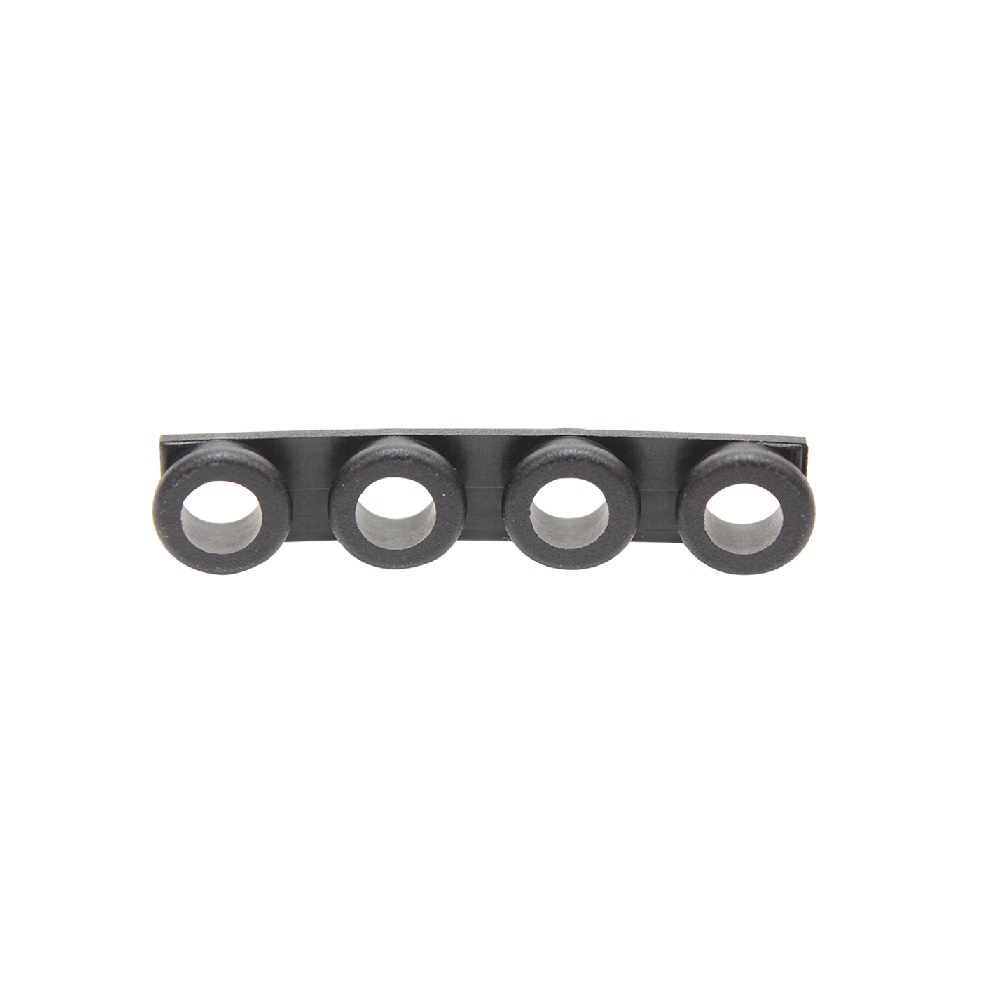 TS1064620 A black plastic or rubber Finnpipette F1 Handle (0.5-5mL, Thermo Scientific) with four circular holes, shown front-facing against a white background.