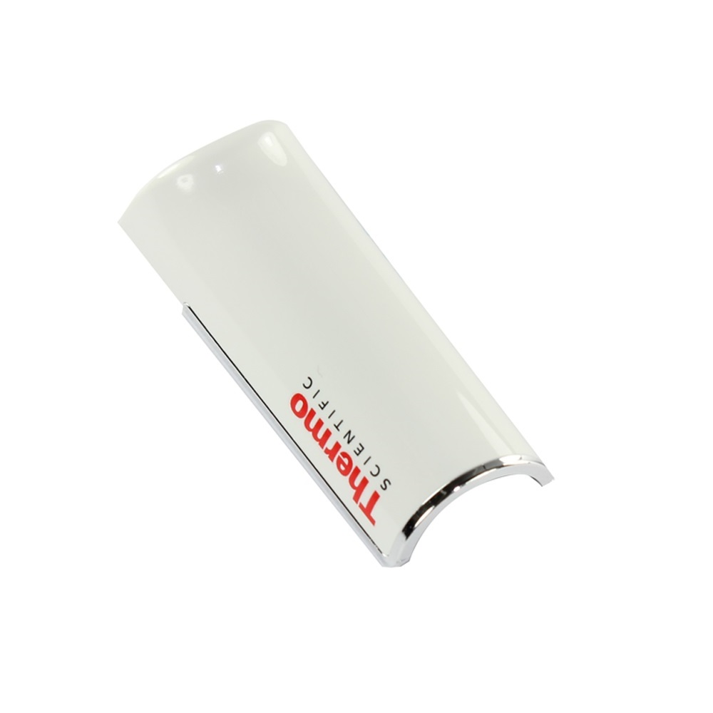 A white Thermo Scientific Finnpipette F1 ClipTip Tip Ejector Pusher Upper Part for all volumes, shown with a curved shape and silver trim on a plain white background.