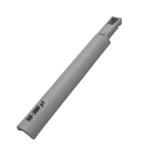 A grey Finnpipette Digital Tip Ejector Pusher Lower Part, Multichannel, 50-300μL (Thermo Scientific) rests on a white background.