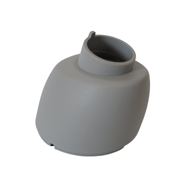 A gray, rounded plastic attachment with an open top and smooth surface, this is the Finnpipette Novus Tip Ejector Upper Part, Single Channel, 10mL from Thermo Scientific.