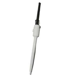 The Finnpipette F1 Tip Cone Assembly, 2μL (Thermo Scientific), features a white plastic body with a long handle and metal spring at the top, shown against a white background.