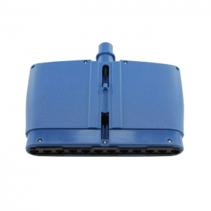 Front view of the VWR EHP Signature Manifold Housing Set, 12-channel (Labnet), featuring a blue rectangular body with central manifold housing connector and black bristles on the underside.
