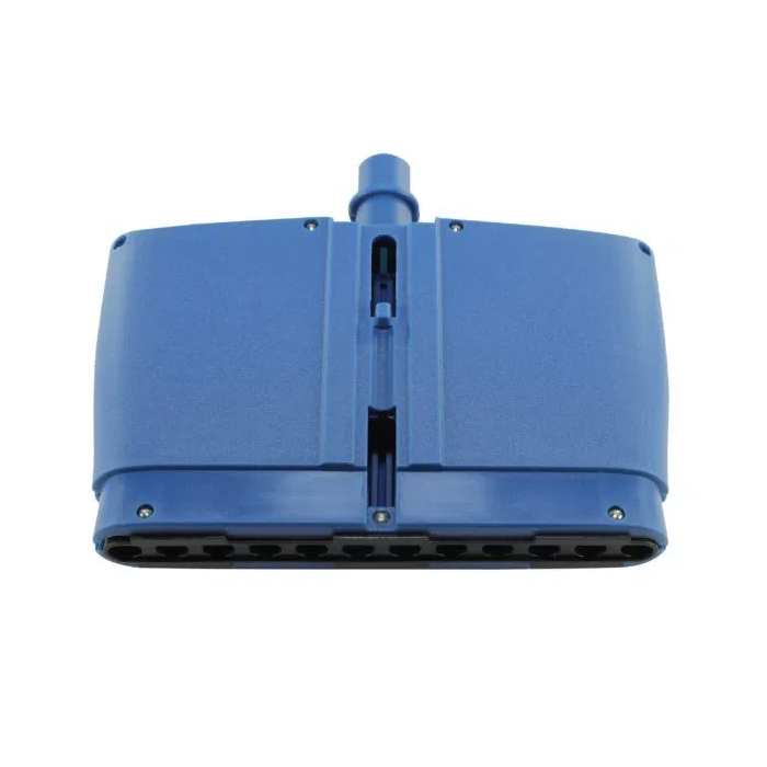 Front view of the VWR EHP Signature Manifold Housing Set, 12-channel (Labnet), featuring a blue rectangular body with central manifold housing connector and black bristles on the underside.