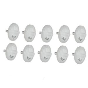 Ten round, white BrandTech Accu-jet Macro Membrane Filters, non-sterile, 3 μm, arranged in two rows of five on a plain white background.