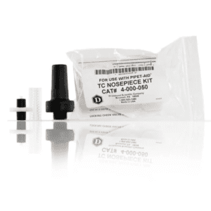 The Original Pipet-Aid / Portable Pipet-Aid EZ Grip TC Nosepiece Kit (Drummond) includes assorted plastic parts and a labeled resealable bag, all shown on a white background.