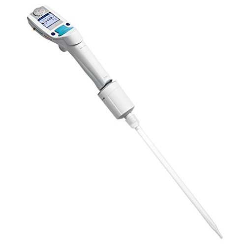 The Xplorer Pipette, Single Channel, Medium Gray, 0.5-10μL (Eppendorf), is an electronic pipette with a digital display, designed for precise liquid measurement in laboratories.