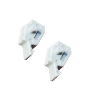 Two small white plastic wedges, each with pegs and indents, are shown side by side on a white background. Compatible with Eppendorf Repeater Plus, Multipette Plus, and E3/E3x systems—sold as 2-piece set.