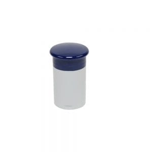 A Research Plus Control Button, Blue, 1000µL (Eppendorf) with a dark blue, round, flat lid is shown on a plain white background.