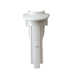 A white plastic Research Pro / Repeater stream / Xstream Tip Ejector Button (Eppendorf) with a cylindrical top and flat, elongated base is shown against a plain white background.