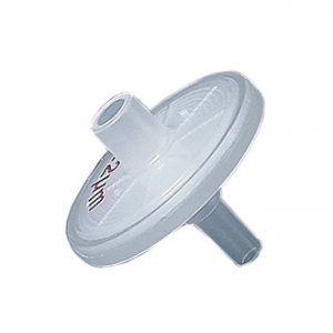The Accu-jet, Dispensette, Seripettor Membrane Filter (BrandTech) is a sterile, round white plastic filter with two tube connectors for 0.2μm filtration of liquids or gases.