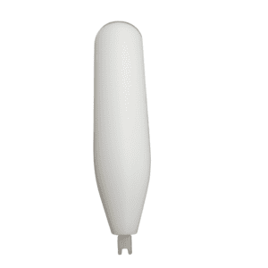 A white, cylindrical Pipetman L Cap Screw Remover Spanner Tool for all volumes by Gilson, featuring a rounded top and a small metal prong at the bottom, displayed against a plain background.