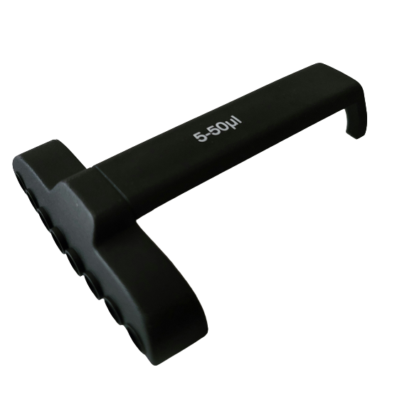 Labnet Ejector, Multichannel, 8 Channel pipette tool (5-50μL range), black plastic, shown on white background; compatible with 8 Channel multichannel pipettes.