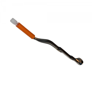 The Lambda Plus Tip Ejector, Single Channel, 1000μL (Labnet) is a dental instrument with a metal handle, orange grip, and white cap on one end, shown isolated on a white background.