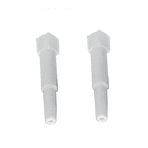 Two identical white plastic nozzles from the Labnet Shaft Kit, Multichannel, External, Older, 2 Pack, 300μL (Labnet) are displayed side by side on a plain white background.