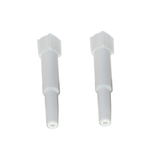 Two identical white plastic nozzles from the Labnet Shaft Kit, Multichannel, External, Older, 2 Pack, 300μL (Labnet) are displayed side by side on a plain white background.