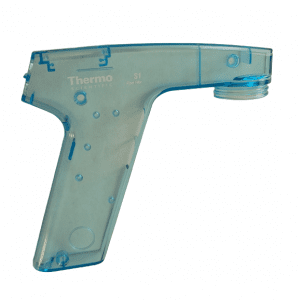 A Thermo Scientific S1 Pipet Filler, Housing, Right Side Only, in blue is shown from the right side against a white background.