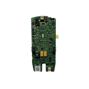 A green stream / Xstream PCB, Newer (Eppendorf), featuring chips, capacitors, resistors, and connectors is displayed on a white background.