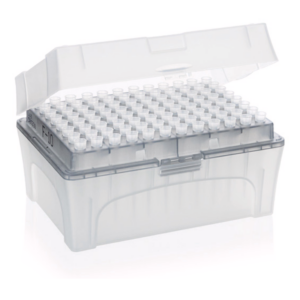 The BrandTech Bio-Cert Non-sterile Tip-Box holds 480 grey 0.5-10μL filtered nano-cap tips