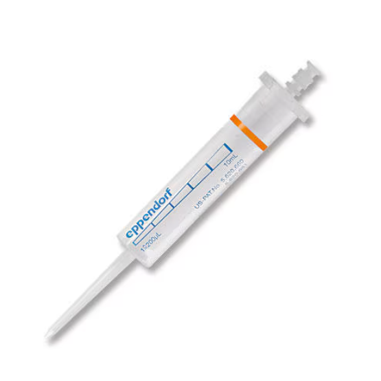 The Eppendorf Combitips Advanced, 10mL, Standard, Orange (100 Tips) is designed for accurate liquid measurement and dispensing in labs, featuring clear volume markings and an orange accent for easy identification.