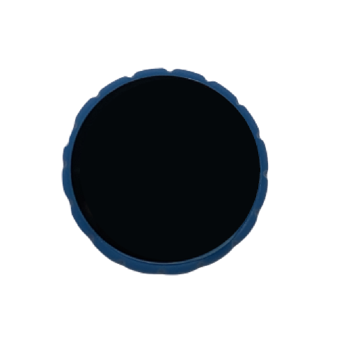 A Sartorius Tacta Mechanical Cap, blue and circular with a textured outer edge, is viewed from above on a white background.