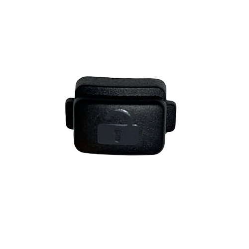 A black rectangular Tacta Mechanical Rubber Release Button (Sartorius) with a white padlock icon, indicating lock or unlock functionality.