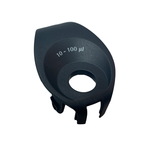 SA LH-727027 Black Tacta Mechanical Handle Collar for Sartorius Single Channel, 100μL pipettes; features a central hole and two bottom attachment clips.
