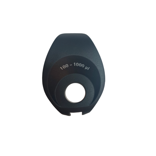 SA LH-727029 Black plastic Sartorius cover for Tacta Mechanical Handle Collar, Single Channel, 1000μL; features a central circular opening and two small notches at the bottom.
