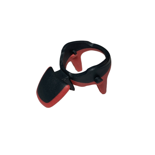 SA LH-727036 A small black and red plastic clip, resembling the Tacta Mechanical Eject Button, Red (Sartorius), with a hinged cover, photographed on a white background.