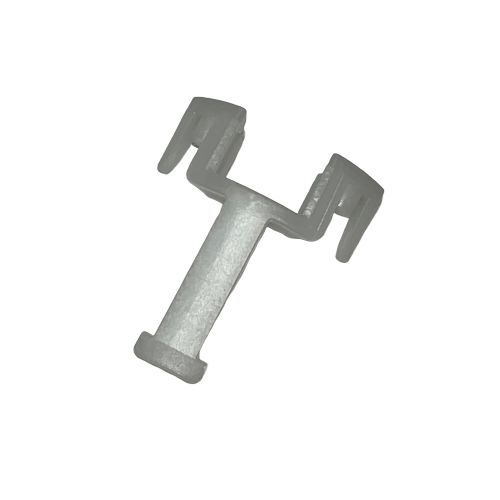 SA LH-727039 Gray plastic Tacta Mechanical Ejector Support (Sartorius) with two-pronged T-shape, shown on a white background. Ideal replacement part for Sartorius Tacta Mechanical Ejector systems.