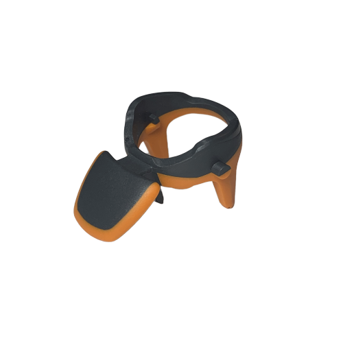 SA LH-727044 Orange Tacta Mechanical Eject Button by Sartorius, featuring a black plastic design with a circular opening, small flap, and eject button, shown on a white background.