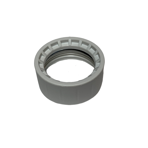 The Tacta Mechanical Multi Nut (Sartorius) is a white plastic screw cap with internal threading and a ridged outer edge, shown from above against a white background.