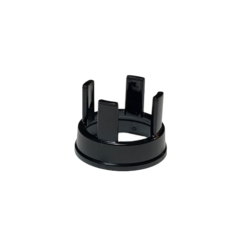 A black plastic circular Tacta Mechanical Multichannel Ejector Adapter (Sartorius) with four evenly spaced vertical prongs, shown upright on a white background—compatible with Sartorius devices.